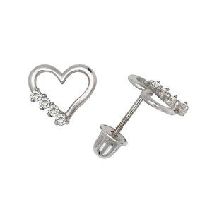14K Solid White Gold Open Heart Love Screw Back Earrings Set With Birthstones